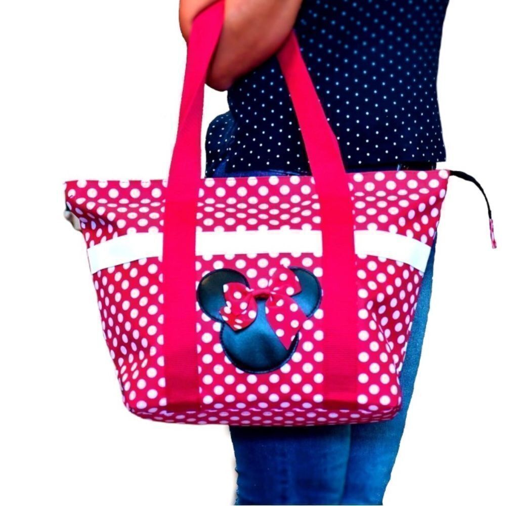 Disney Tote Mickey & Minnie Mouse Icon Print Zipper Travel Bag (Red - Picture 2 of 4